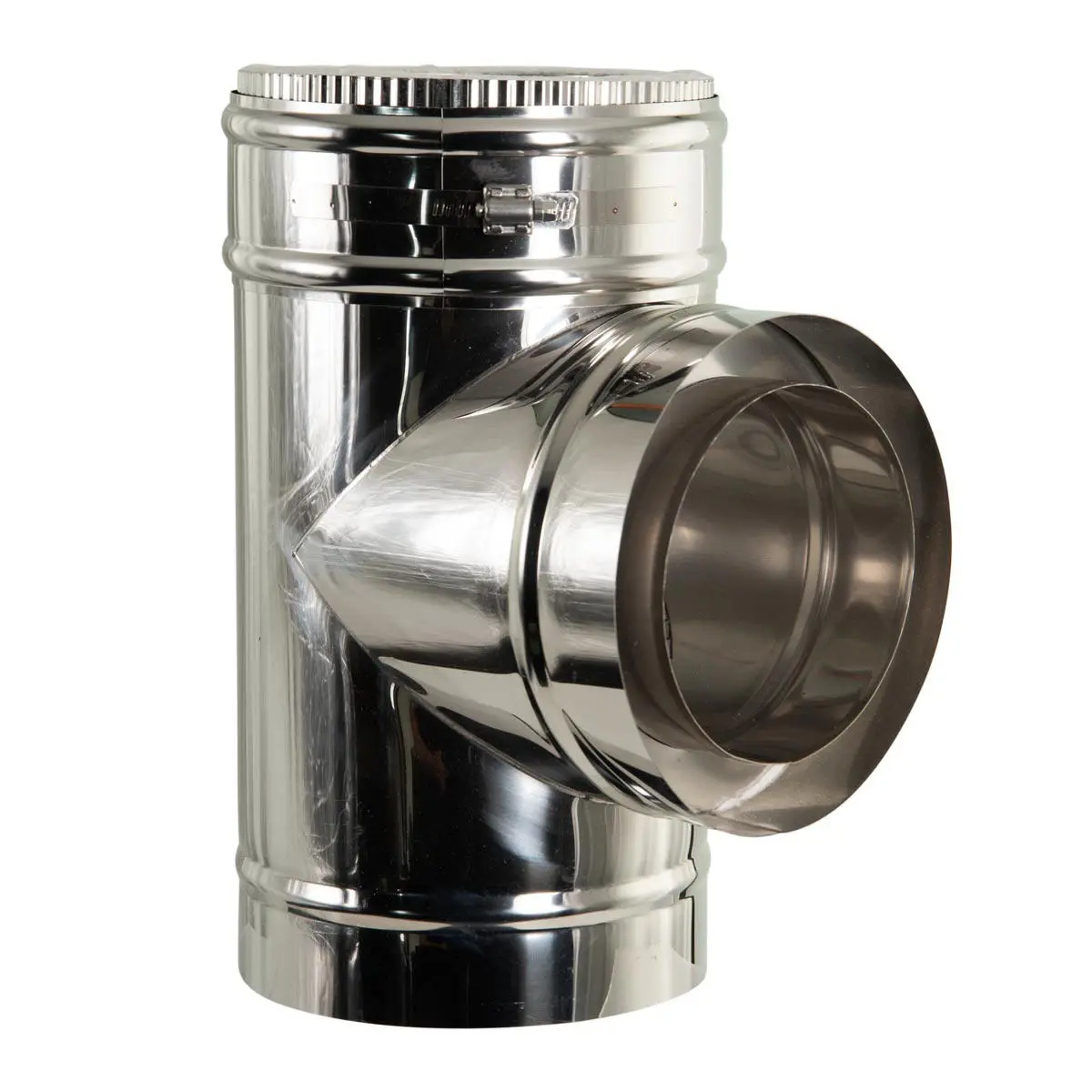 T-stuk 90˚ dubbelwandig Ø 200/Ø 150mm 0,5mm RVS